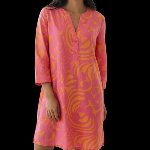 Vintage Marimekko Mika Piirainen Tunic Dress Pink Orange Swirl Print 36 US 6 - Picture 1 of 14